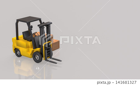 Industrial Forklift with Wooden Cargo Crates for Warehouse Logistics 3d render. Industrial Forklift with Wooden Cargo Crates for Warehouse Logistics 3d render. 141681327