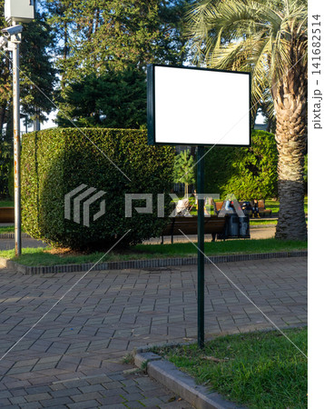Sign mockup in the park. Place for inscription. City Park. Sign mockup in the park. Place for inscription. City Park. 141682514