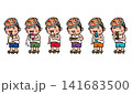 ひょっとこのお面を被った夏祭りの男の子のイラストセット 141683500