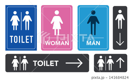 Toilet Restroom Sign Collection with Men Women Direction Vector Illustration Toilet Restroom Sign Collection with Men Women Direction Vector Illustration 141684824