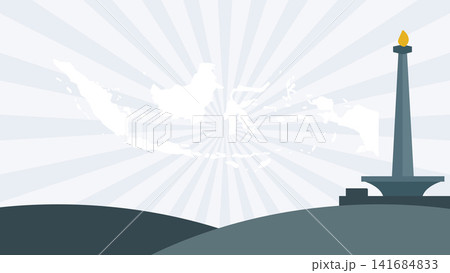 Indonesia Independence Day Background with National Monument and Map Vector Illustration Indonesia Independence Day Background with National Monument and Map Vector Illustration 141684833