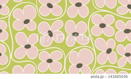 Seamless Floral Pattern Retro 70s Scandinavian Minimal Cute Flat Vector Seamless Floral Pattern Retro 70s Scandinavian Minimal Cute Flat Vector 141685036