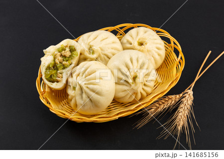 steamed Chinese Bun with Green Pepper and Bean Curd Filling steamed Chinese Bun with Green Pepper and Bean Curd Filling 141685156