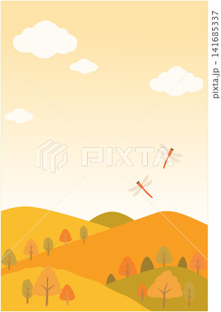 秋の丘とトンボが飛ぶ風景 背景イラスト 秋色の自然テンプレート 秋の丘とトンボが飛ぶ風景 背景イラスト 秋色の自然テンプレート 141685337
