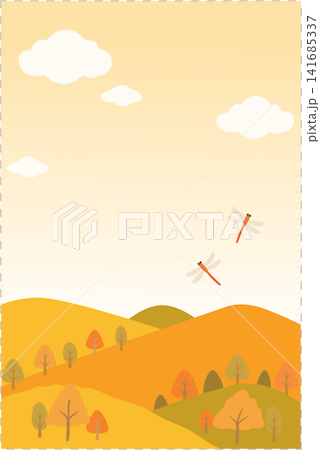 秋の丘とトンボが飛ぶ風景 背景イラスト 秋色の自然テンプレート 秋の丘とトンボが飛ぶ風景 背景イラスト 秋色の自然テンプレート 141685337