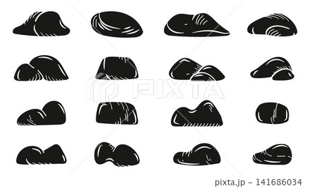 Hand Drawn Silhouette Stone Rock Collection with Natural Pebble Shapes Vector Illustration Hand Drawn Silhouette Stone Rock Collection with Natural Pebble Shapes Vector Illustration 141686034