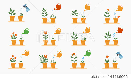 Flat Plant Watering Care Icon Set Vector Illustration Flat Plant Watering Care Icon Set Vector Illustration 141686063