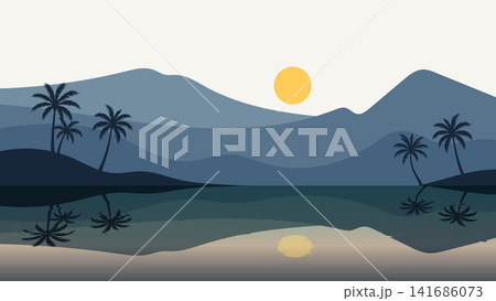 Tropical Mountain Lake Landscape Nature Background Vector Illustration Tropical Mountain Lake Landscape Nature Background Vector Illustration 141686073