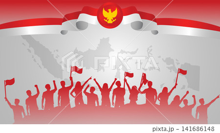 Indonesia Independence Day Celebration Banner with Garuda Emblem, Crowd, and Indonesia Map Vector Illustration Indonesia Independence Day Celebration Banner with Garuda Emblem, Crowd, and Indonesia Map Vector Illustration 141686148