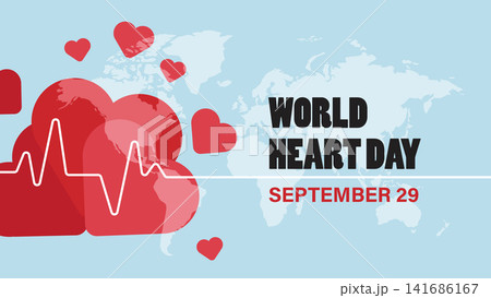 World Heart Day Banner with Heartbeat Line and Red Heart Shapes Vector Illustration World Heart Day Banner with Heartbeat Line and Red Heart Shapes Vector Illustration 141686167