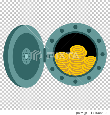 Open Safe Vault with Gold Coins Icon Vector, Secure Finance and Wealth Symbol Illustration 141688398