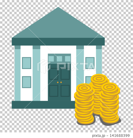Bank Building with Money Bag and Coins Icon Vector, Financial Institution Symbol Illustration Bank Building with Money Bag and Coins Icon Vector, Financial Institution Symbol Illustration 141688399