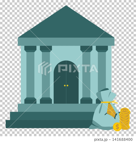 Bank Building with Money Bag and Coins Icon Vector, Financial Institution Symbol Illustration 141688400