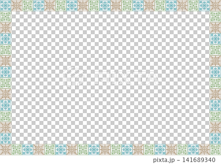 Watercolor illustration with Hawaiian quilt pattern frame Watercolor illustration with Hawaiian quilt pattern frame 141689340