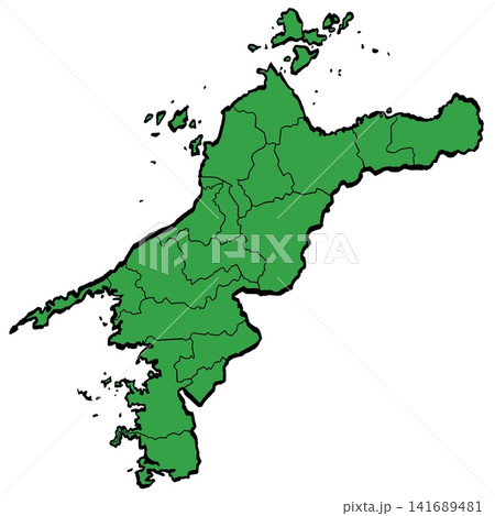 愛媛県地図 市町村区分 (緑/筆タッチ) 和風 愛媛県地図 市町村区分 (緑/筆タッチ) 和風 141689481