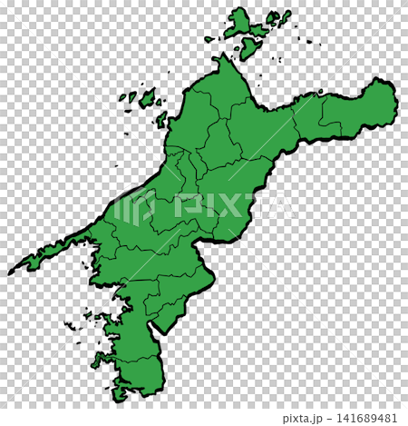愛媛県地図 市町村区分 (緑/筆タッチ) 和風 愛媛県地図 市町村区分 (緑/筆タッチ) 和風 141689481