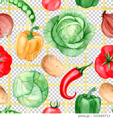 Watercolor cartoon illustration, vegetable pattern. Farm harvest, drawing for children. Watercolor cartoon illustration, vegetable pattern. Farm harvest, drawing for children. 141689713