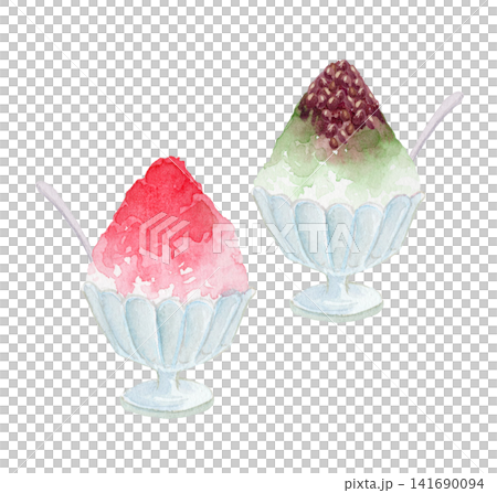 水彩で描いたいちごと宇治金時かき氷 水彩で描いたいちごと宇治金時かき氷 141690094