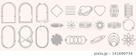 Cross stitch frame set with arch, oval and geometric shapes. Modern needlecraft design embroidery pixel style. 141690734
