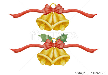 リボンで束ねたクリスマスのイラスト リボンで束ねたクリスマスのイラスト 141692126