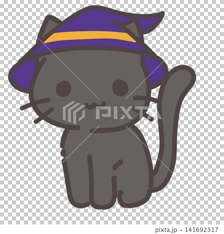 black cat wearing a witch's hat 141692317
