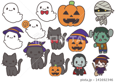 ハロウィンのイラストセット ハロウィンのイラストセット 141692346