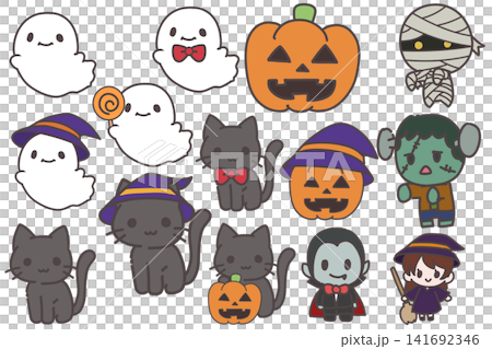 ハロウィンのイラストセット ハロウィンのイラストセット 141692346