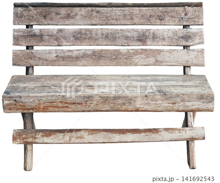 Vintage Rustic Wooden Bench Isolated on White Background with Natural Weathered Wood Texture Vintage Rustic Wooden Bench Isolated on White Background with Natural Weathered Wood Texture 141692543