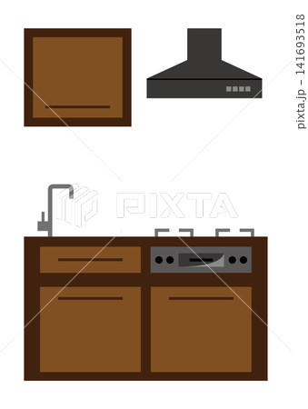 コンパクトなシステムキッチン 木目デザインの住宅設備イラスト 141693518