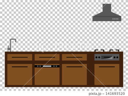 Illustration of a built-in dishwasher in a kitchen system. Illustration of a built-in dishwasher in a kitchen system. 141693520