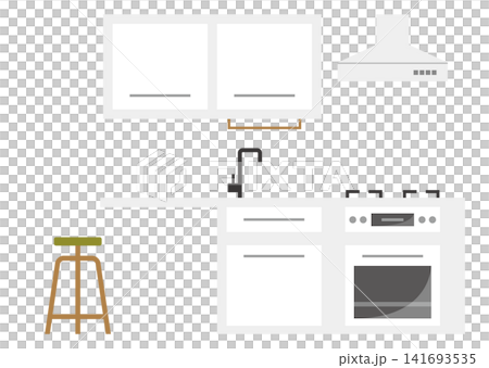 Illustration of a white modular kitchen with a counter. Illustration of a white modular kitchen with a counter. 141693535