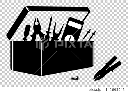 Open metal toolkit containing screwdrivers and testing probes with wire cutters resting nearby Open metal toolkit containing screwdrivers and testing probes with wire cutters resting nearby 141693943