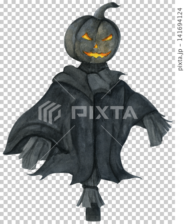 Watercolor Illustration of a Spooky Halloween Scarecrow. Watercolor Illustration of a Spooky Halloween Scarecrow. 141694124
