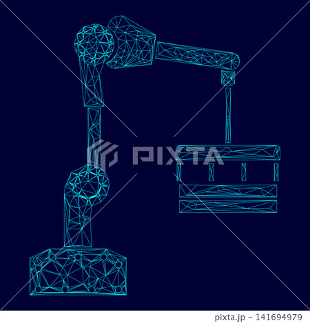 Robotic hand manipulator low poly triangulation triangulated polygonal electric cyan blue vibrant aqua neon color outline contour line Robotic hand manipulator low poly triangulation triangulated polygonal electric cyan blue vibrant aqua neon color outline contour line 141694979