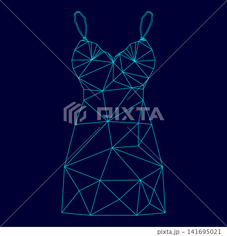 Sundress combination or nightie low poly triangulation triangulated polygonal electric cyan blue vibrant aqua neon color outline contour line Sundress combination or nightie low poly triangulation triangulated polygonal electric cyan blue vibrant aqua neon color outline contour line 141695021