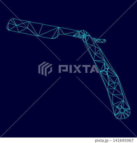 Straight razor low poly triangulation triangulated polygonal electric cyan blue vibrant aqua neon color outline contour line 141695067