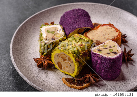 Turkish delight or lokum is a traditional Eastern sweet made with nuts. Turkish delight, lokum 141695131
