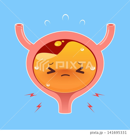 Painful Inflamed Bladder with Dark Urine Cute Cartoon Medical Illustration Painful Inflamed Bladder with Dark Urine Cute Cartoon Medical Illustration 141695331