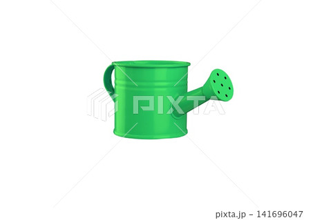 Bright green watering can angled right and isolated on plain background Bright green watering can angled right and isolated on plain background 141696047