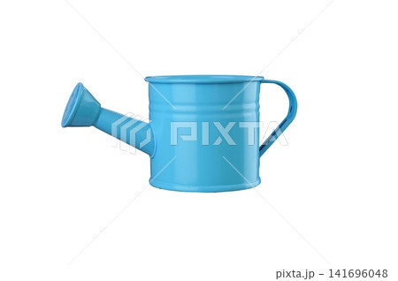 Blue metal watering can with side spout isolated on white background Blue metal watering can with side spout isolated on white background 141696048
