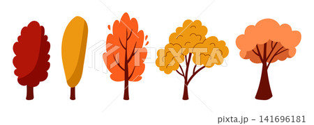 Autumn trees set with bright fall foliage isolated on clean white background Autumn trees set with bright fall foliage isolated on clean white background 141696181