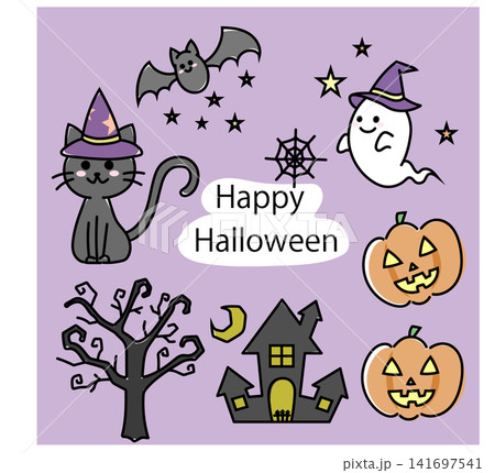 かわいいハロウィンのイラストセット かわいいハロウィンのイラストセット 141697541