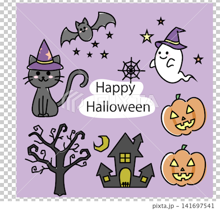 かわいいハロウィンのイラストセット かわいいハロウィンのイラストセット 141697541