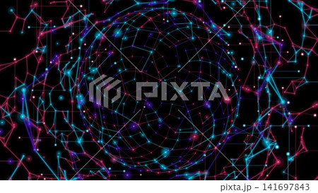 球状のネットワークと青紫の光る線 球状のネットワークと青紫の光る線 141697843