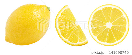 lemons collection isolated. whole lemon, half of lemon fruit and cut in a slice isolated. lemons collection isolated. whole lemon, half of lemon fruit and cut in a slice isolated. 141698740