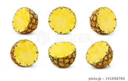 Ananas halves set. Fresh cut in half of pineapple isolated collection. Ananas halves set. Fresh cut in half of pineapple isolated collection. 141698760