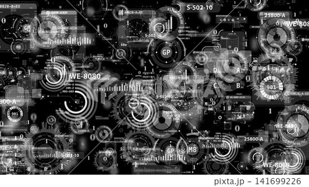 未来的なインターフェースとデータが重なる画面 未来的なインターフェースとデータが重なる画面 141699226