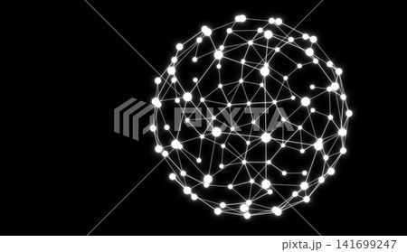 黒背景に白く光る球状のネットワーク 黒背景に白く光る球状のネットワーク 141699247
