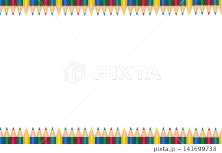 Creative colored pencils top and bottom page border frame layout template for back to school education poster kids certificate paper design 141699738