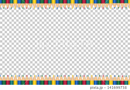Creative colored pencils top and bottom page border frame layout template for back to school education poster kids certificate paper design 141699738